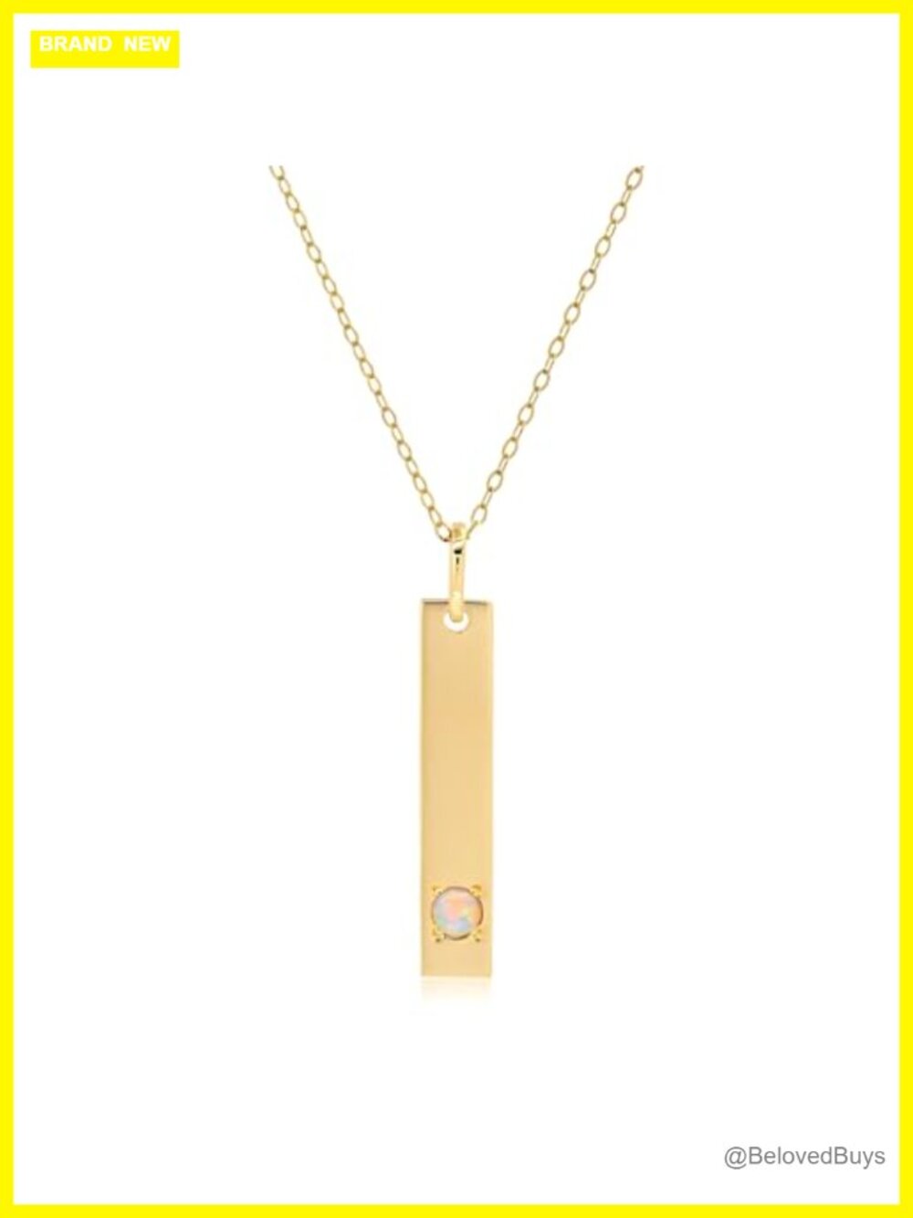 14k Gold Bar Pendant Necklace 3mm Round Created Opal Adjustable Cable Chain